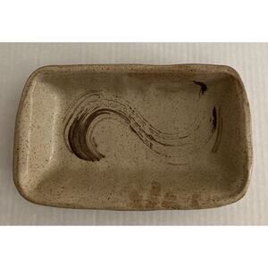 Handcrafted Rectangular Pottery Bowl Beige Brown Speckled 10.75 X 6.25 OOAK